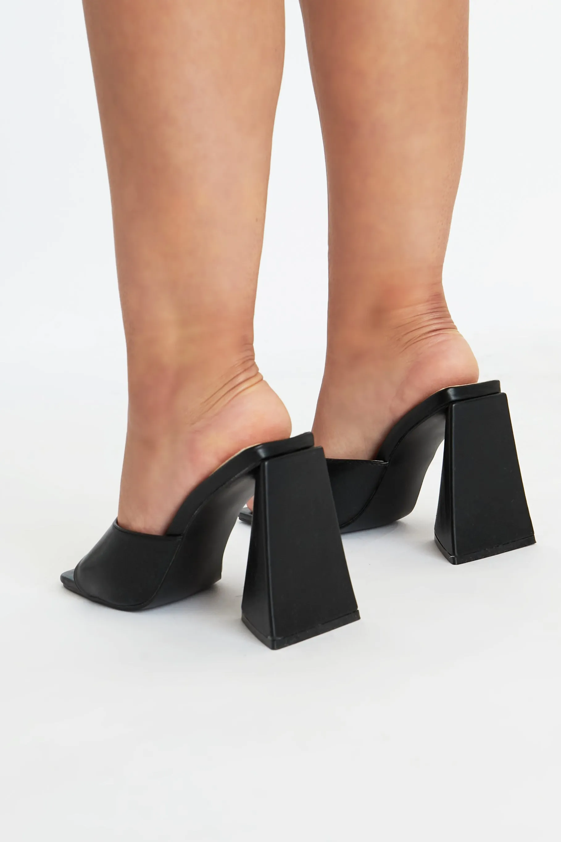 Black Square Toe Chunky Block Mules - Maicy