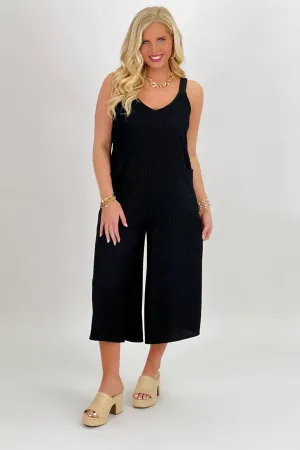 Black Wide Leg Crinkle Jumpsuit