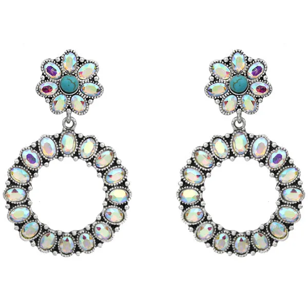 Bling Turquoise Dangle Circle outline earrings