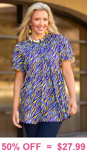 Blue & Yellow animal print baby doll top