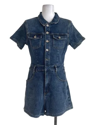 Blue Button Up Denim Romper