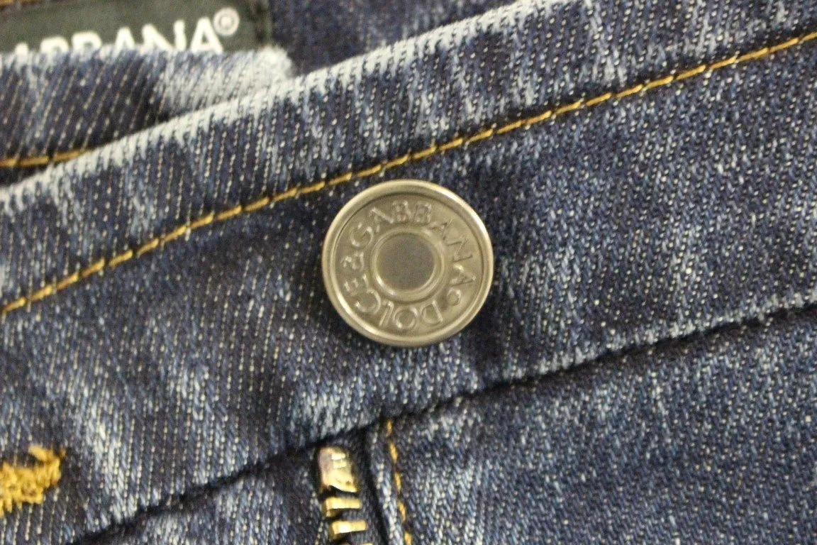 Blue Cotton Solid Pattern Logo Jeans Pants