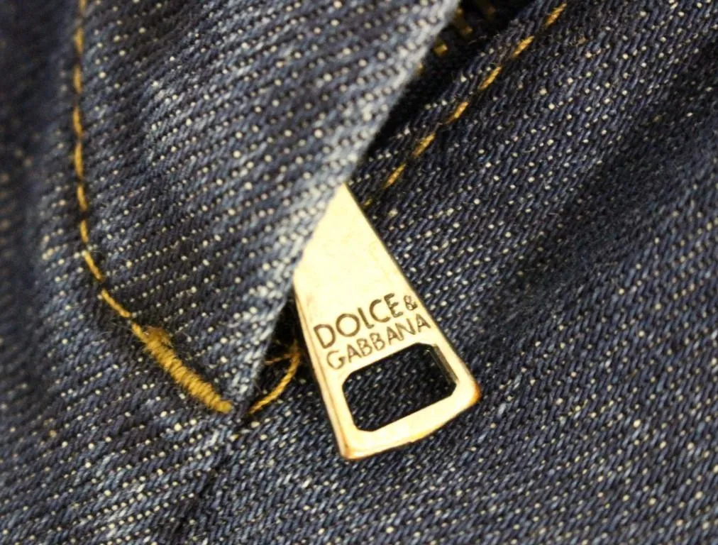 Blue Cotton Solid Pattern Logo Jeans Pants