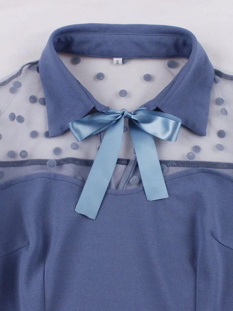 Blue Lace Polka Dots Semi Sheer 1950S Swing Dress