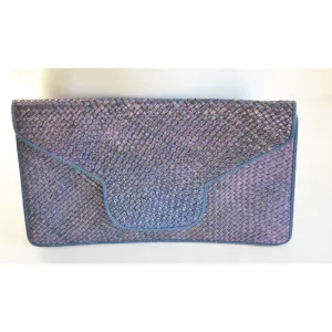 Blue Wicker & Leather Purse By Susan Gail
