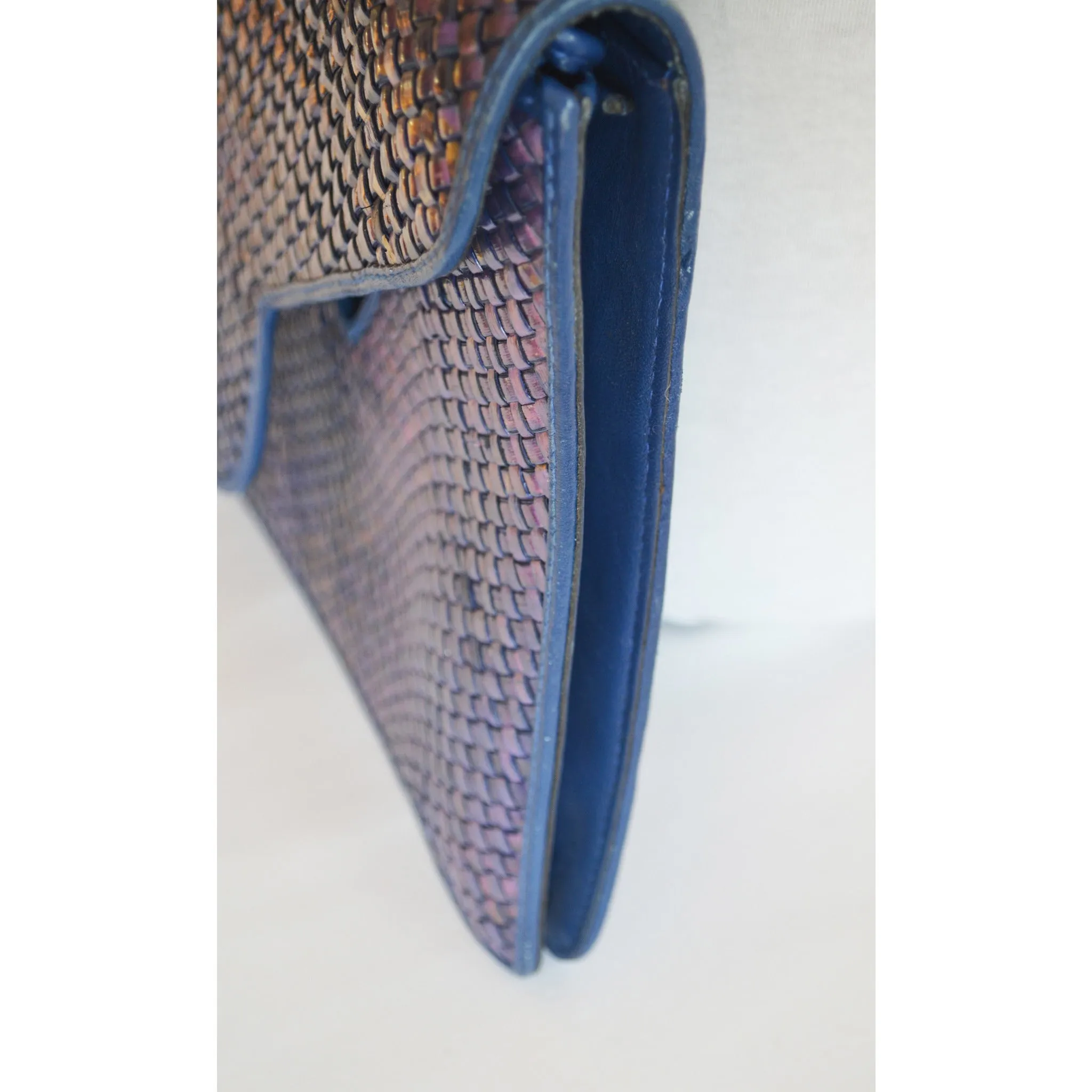 Blue Wicker & Leather Purse By Susan Gail