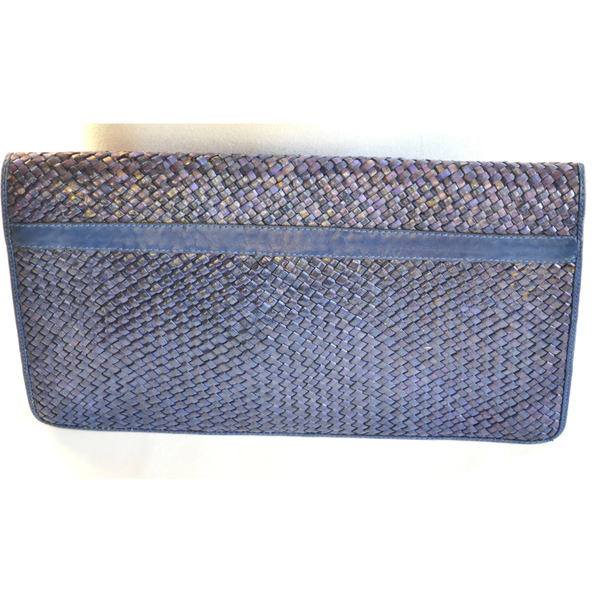 Blue Wicker & Leather Purse By Susan Gail