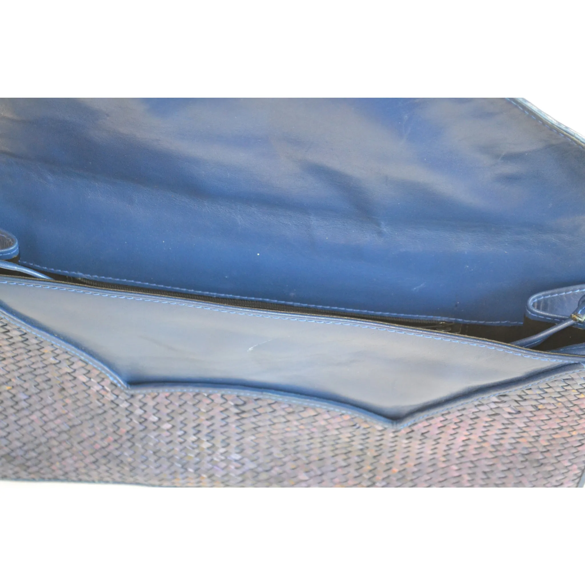 Blue Wicker & Leather Purse By Susan Gail