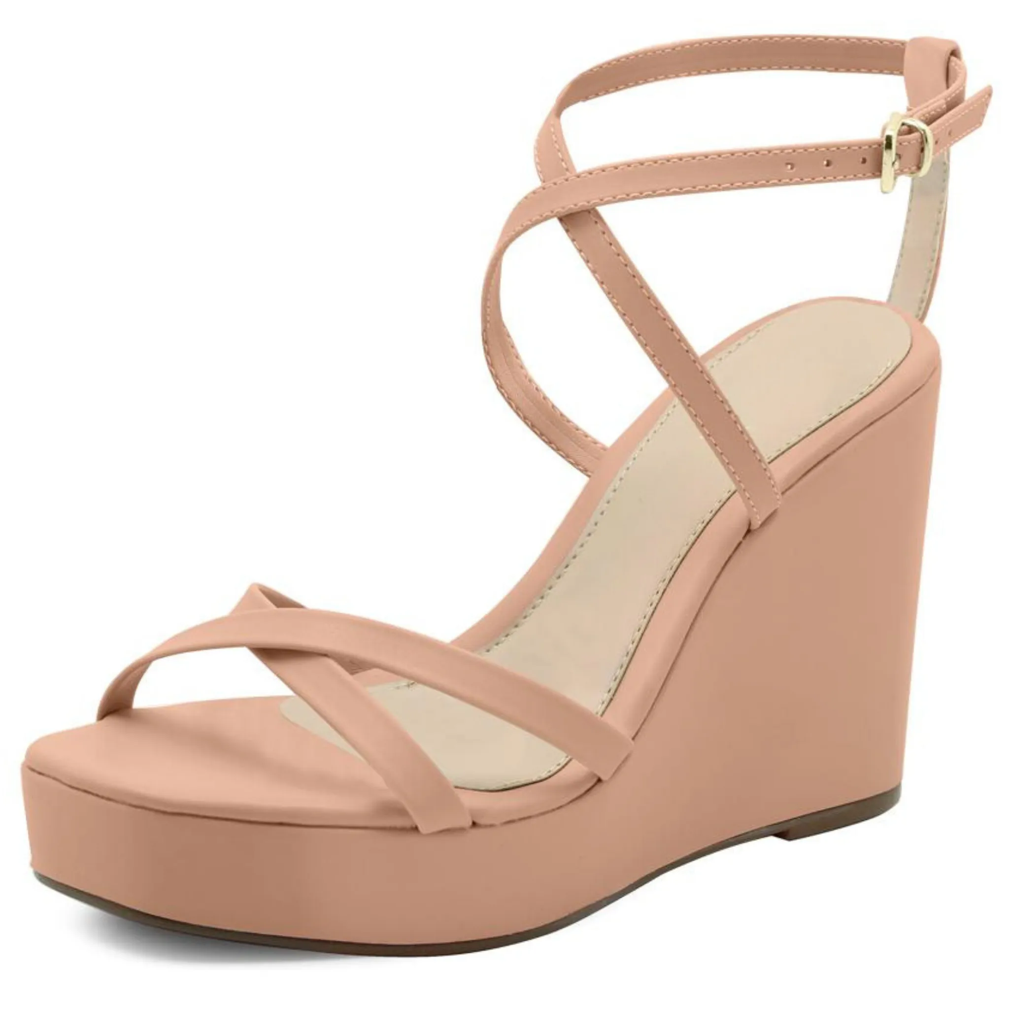 Blush Nude Strappy HIgh Platform Wedge