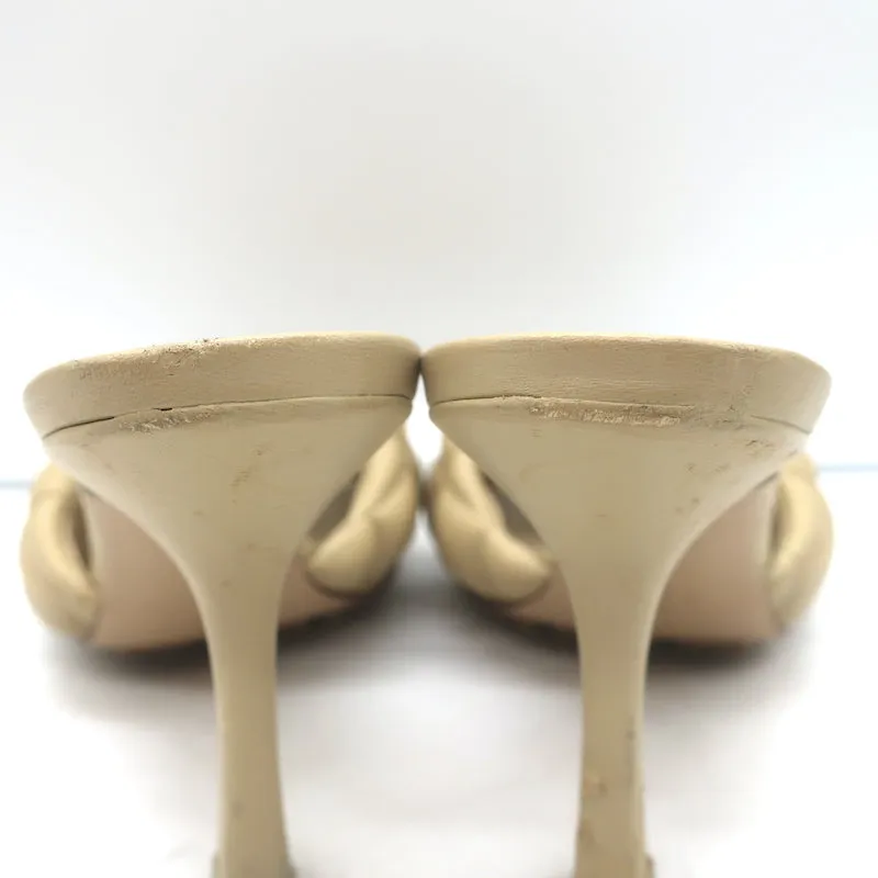 Bottega Veneta Padded Mules Beige Quilted Leather Size 36 Open Toe Heels