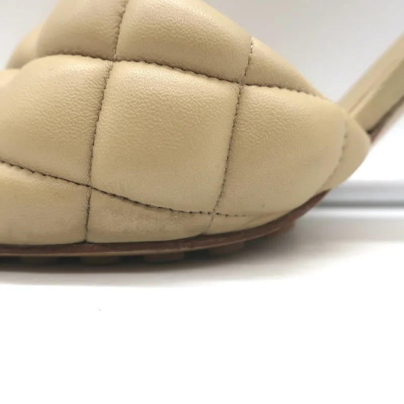 Bottega Veneta Padded Mules Beige Quilted Leather Size 36 Open Toe Heels