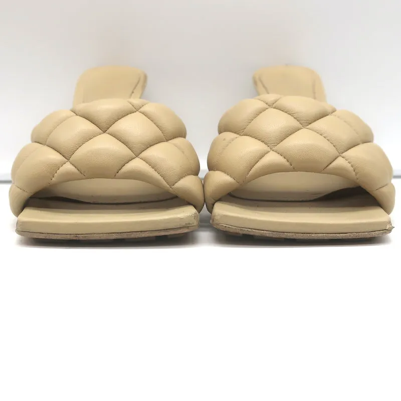 Bottega Veneta Padded Mules Beige Quilted Leather Size 36 Open Toe Heels