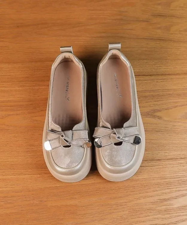 Bow Comfortable Splicing Casual Shoes Apricot Platform