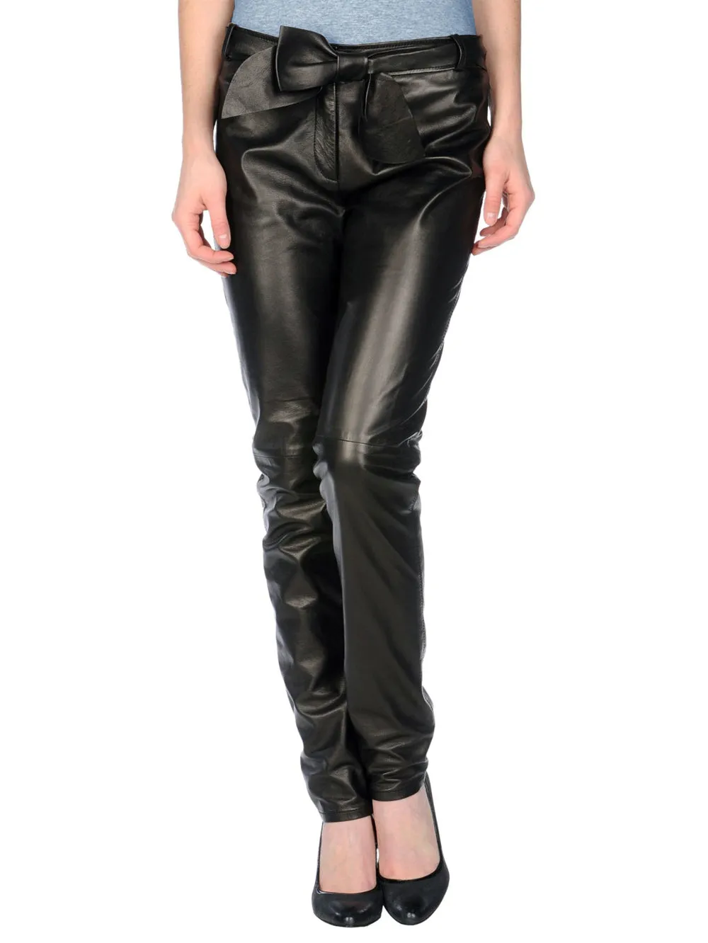 Bow-Detail Leather Pants
