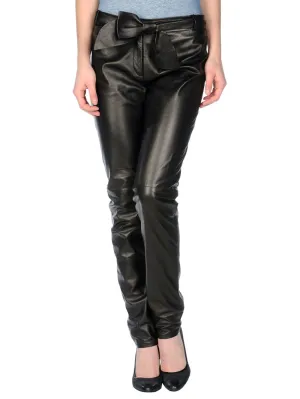 Bow-Detail Leather Pants