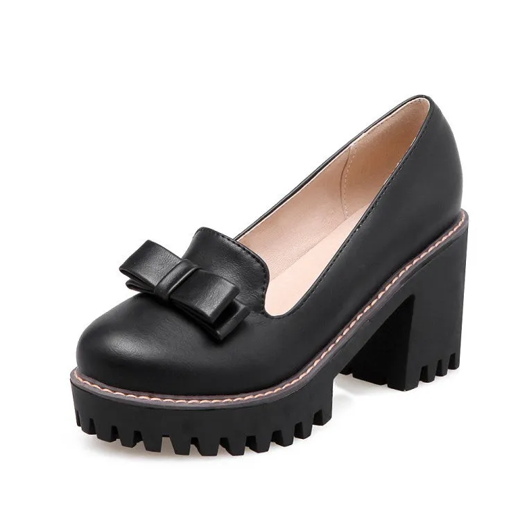 Bow Tie Platform High Heeled Chunky Shoes for Women 6035