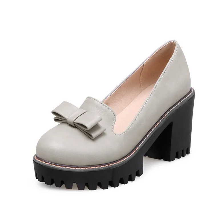 Bow Tie Platform High Heeled Chunky Shoes for Women 6035