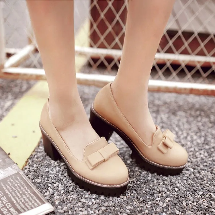 Bow Tie Platform High Heeled Chunky Shoes for Women 6035