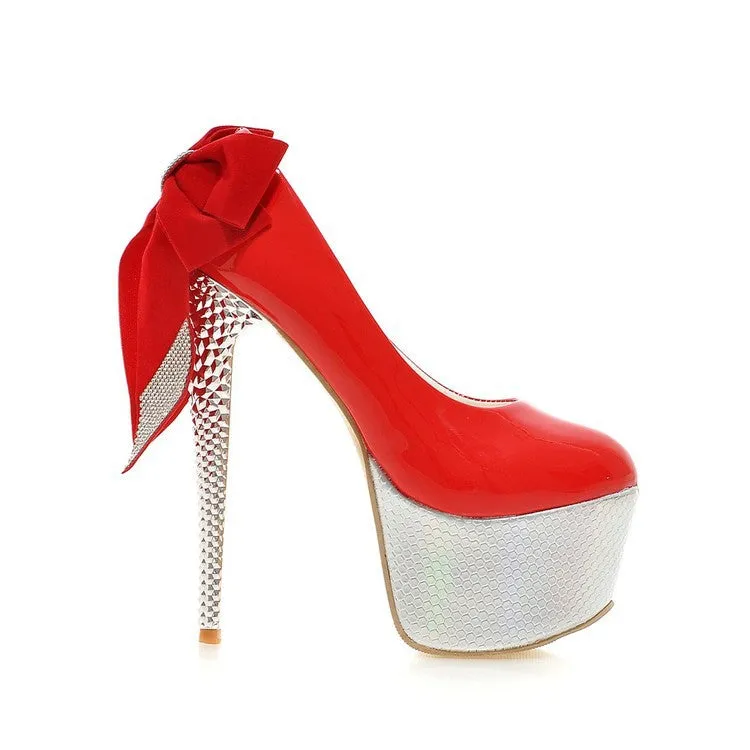 Bow Tie Platform High Heeled Wedding Shoes for Women 2249