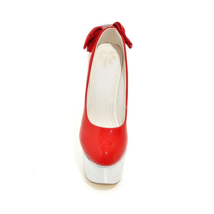 Bow Tie Platform High Heeled Wedding Shoes for Women 2249