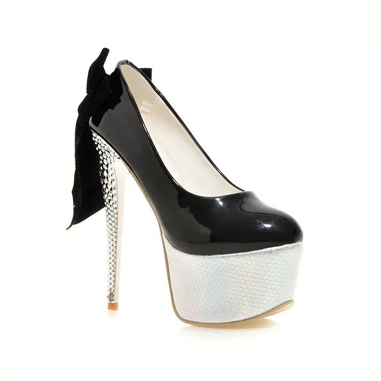 Bow Tie Platform High Heeled Wedding Shoes for Women 2249