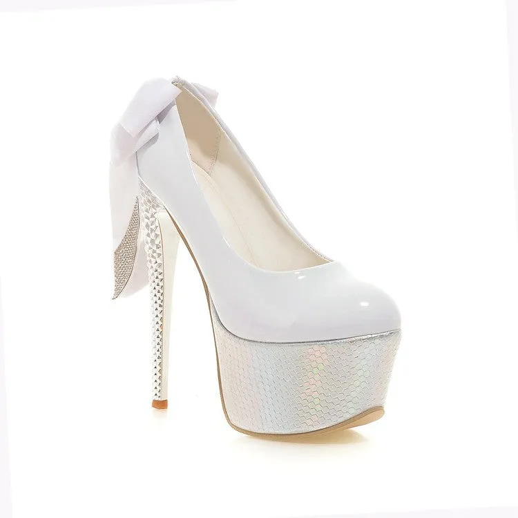 Bow Tie Platform High Heeled Wedding Shoes for Women 2249