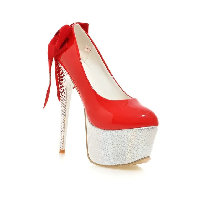 Bow Tie Platform High Heeled Wedding Shoes for Women 2249