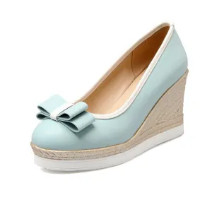 Bow Tie Platform Wedges Heels Shoes for Women 2322