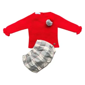 Boys 2Piece Red and Grey Knitted Jumper and short Set