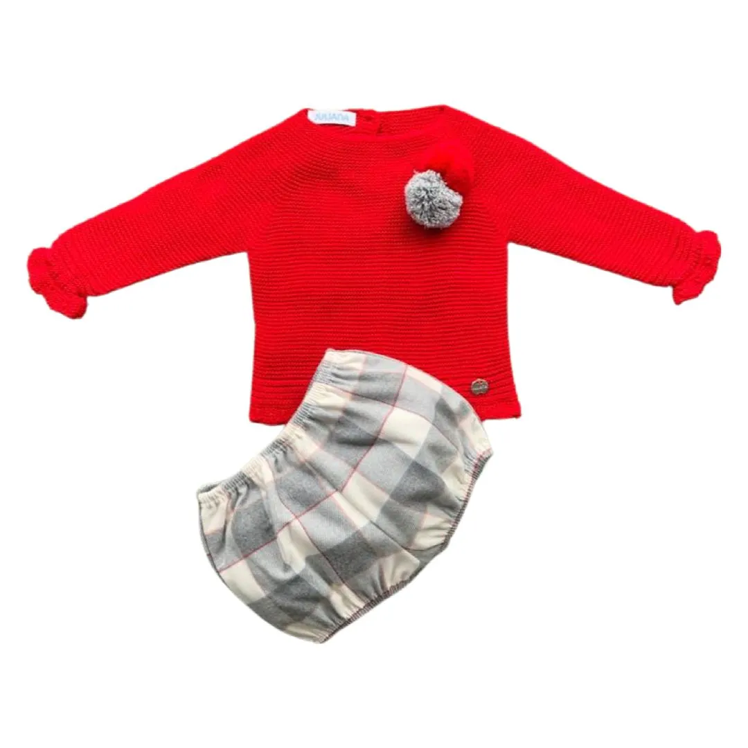 Boys 2Piece Red and Grey Knitted Jumper and short Set