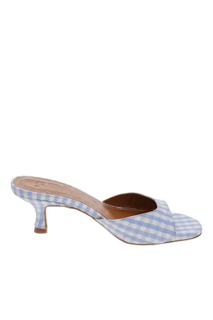 Brigitte Sky Gingham Kitten Mule