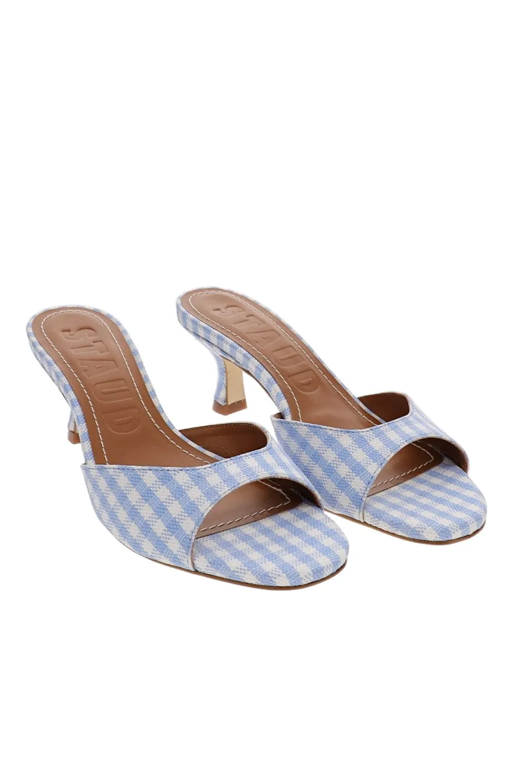 Brigitte Sky Gingham Kitten Mule