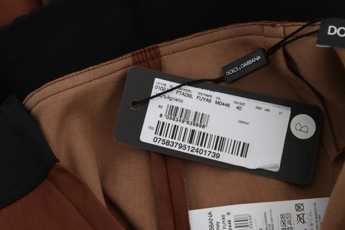 Brown Leather Stretch Slim Fit Pants