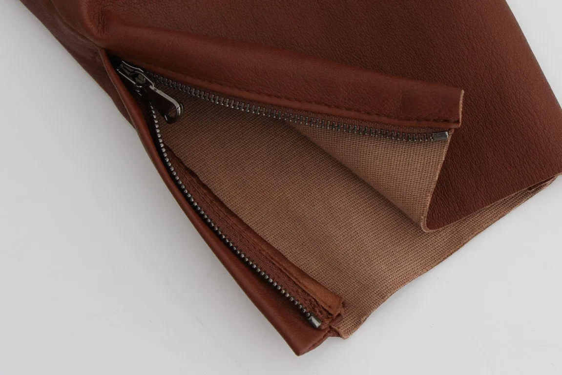 Brown Leather Stretch Slim Fit Pants