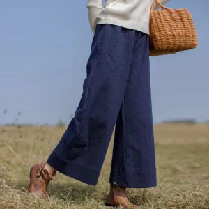 Buddha Stones Casual Plain Loose Women's Ramie Wide Leg Pants With Pockets