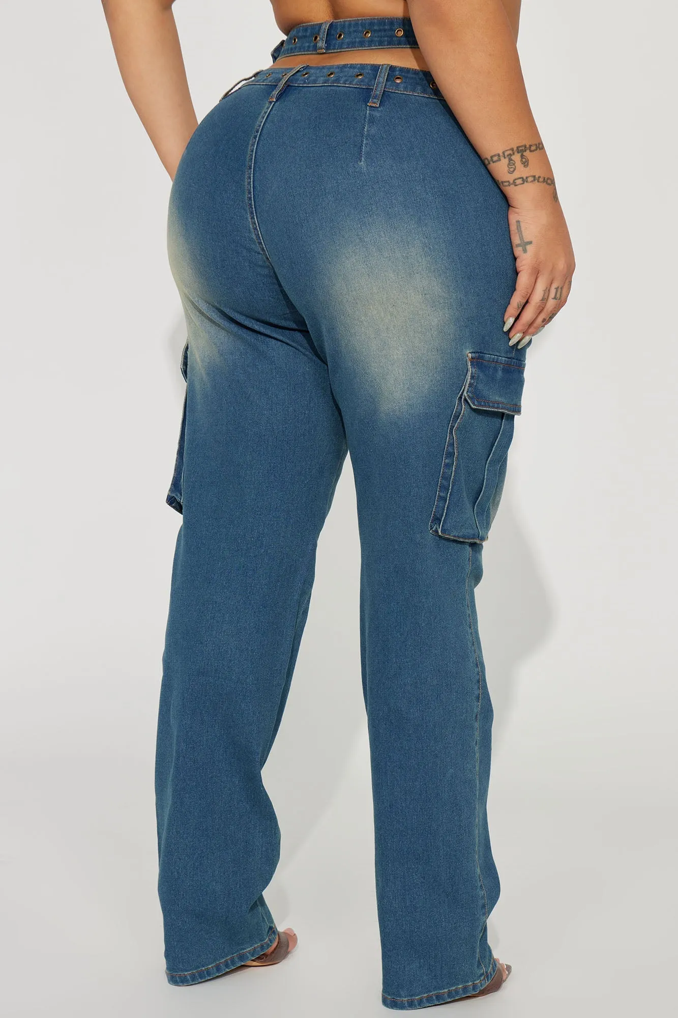 Burning Desire Belted Cargo Jean - Medium Wash