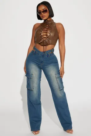 Burning Desire Belted Cargo Jean - Medium Wash