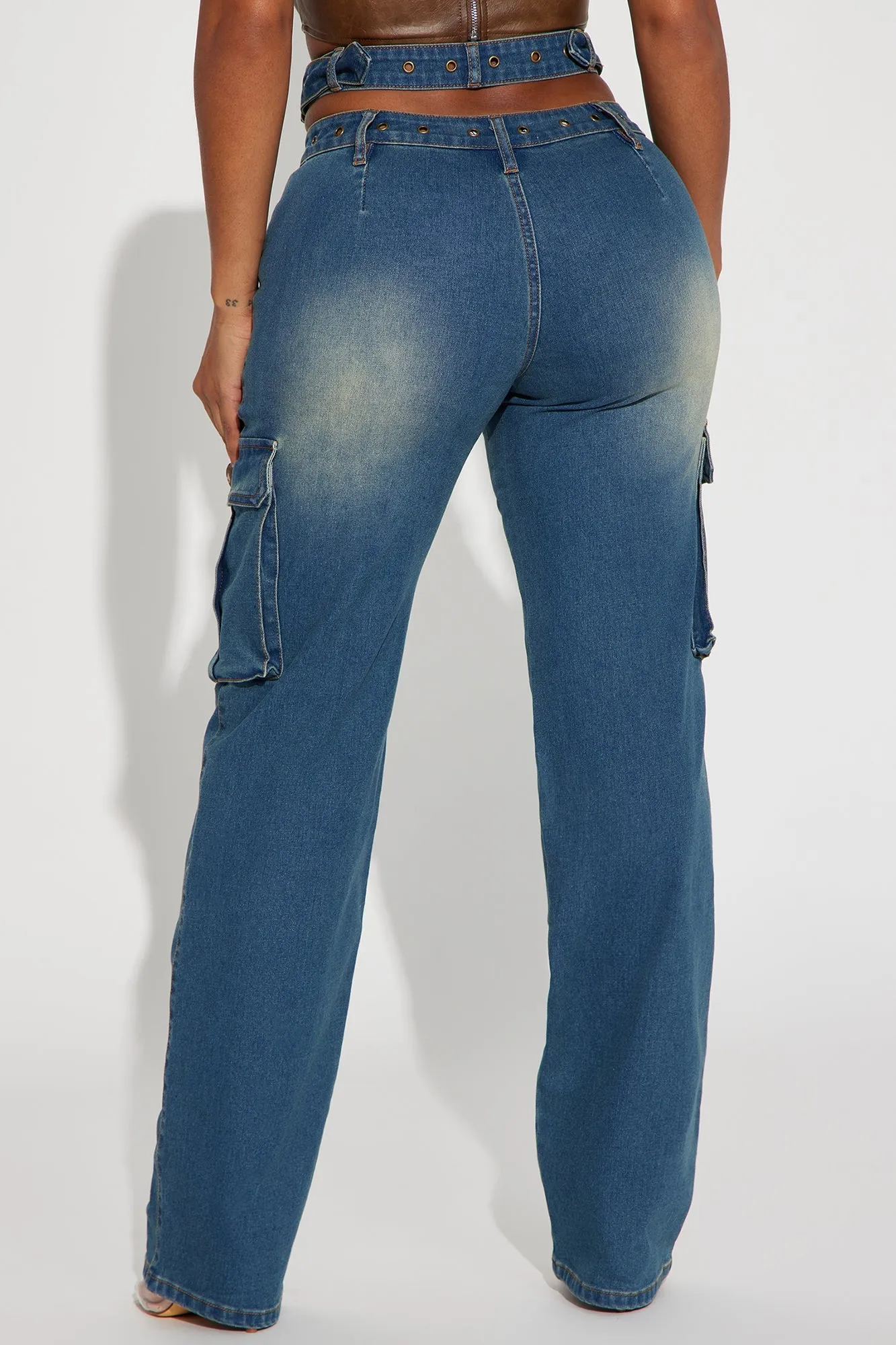 Burning Desire Belted Cargo Jean - Medium Wash