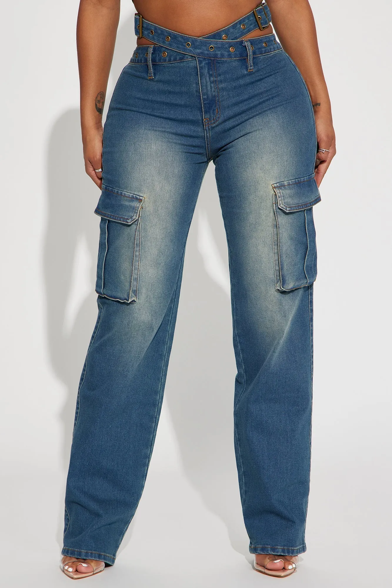 Burning Desire Belted Cargo Jean - Medium Wash