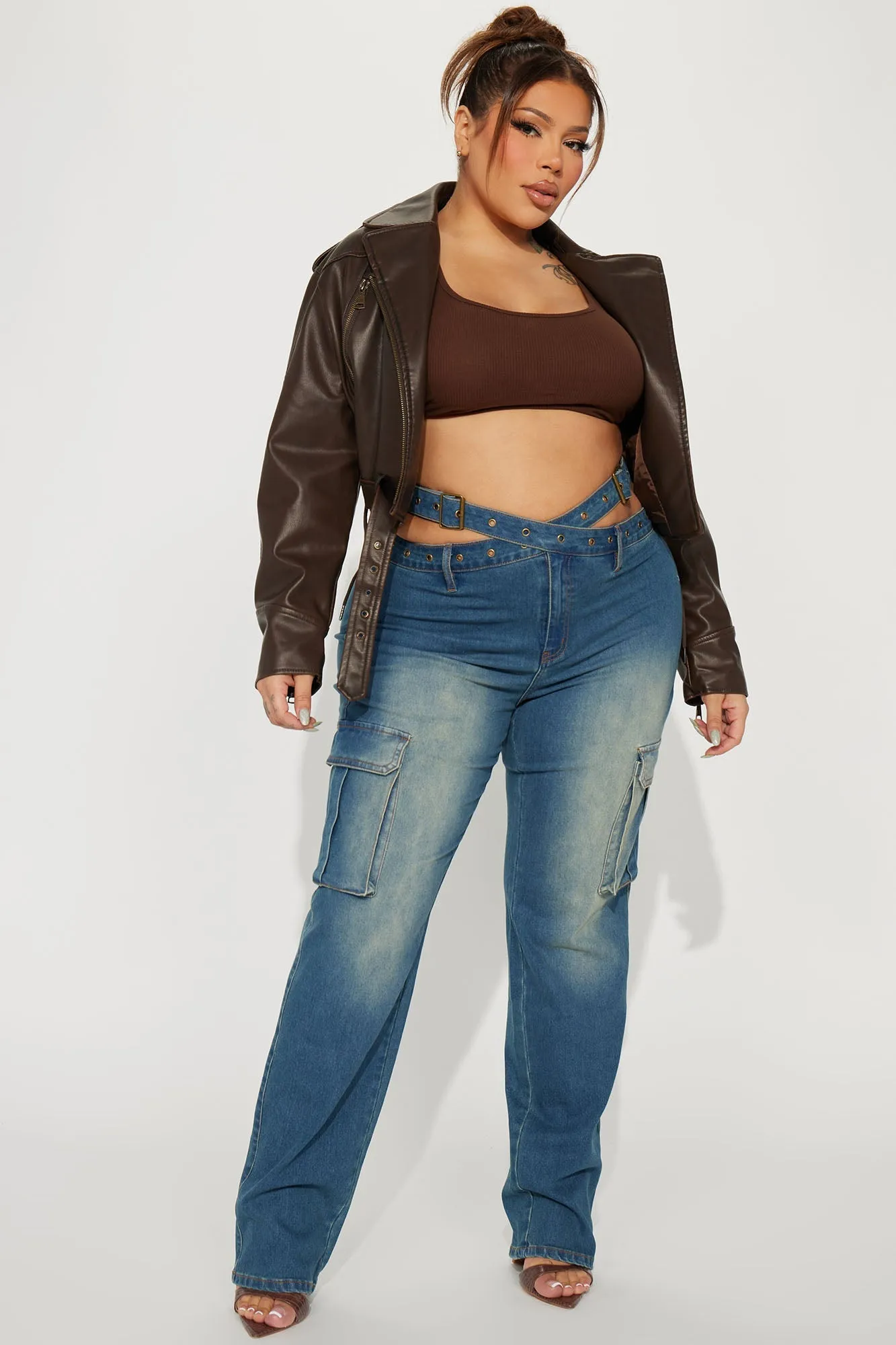 Burning Desire Belted Cargo Jean - Medium Wash