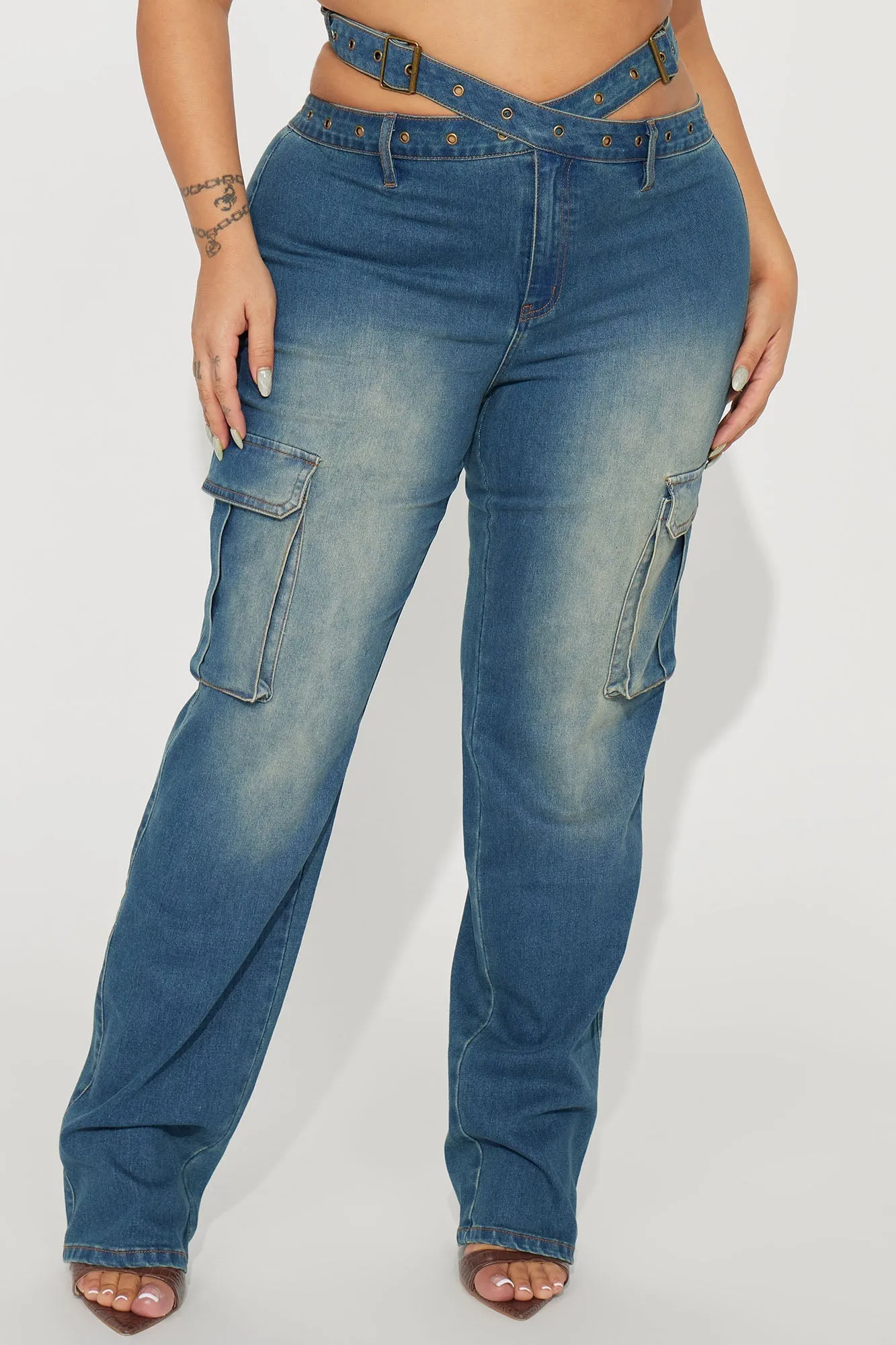 Burning Desire Belted Cargo Jean - Medium Wash