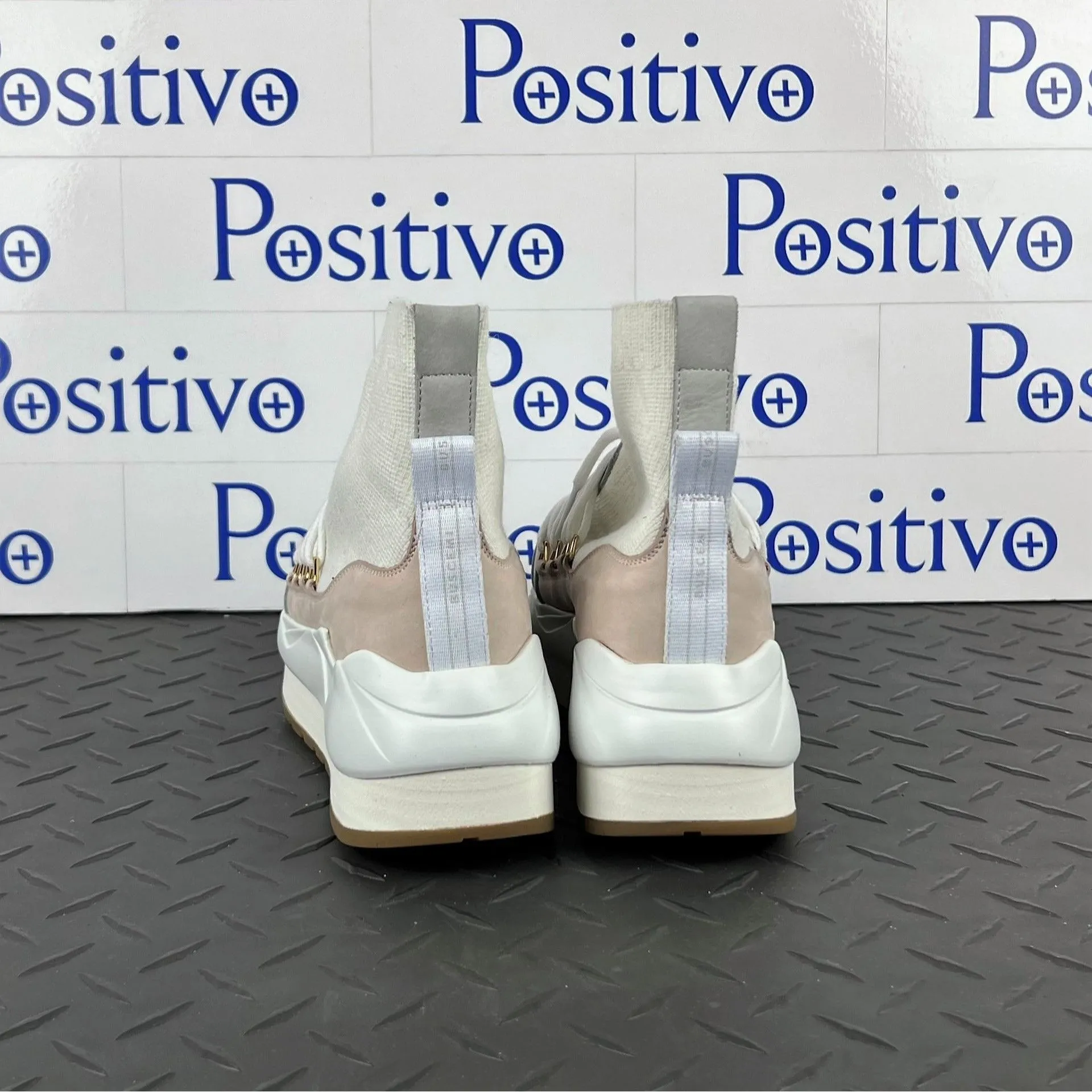Buscemi Women Run1 Sock Wedge Grey/White Leather Sneakers Sample