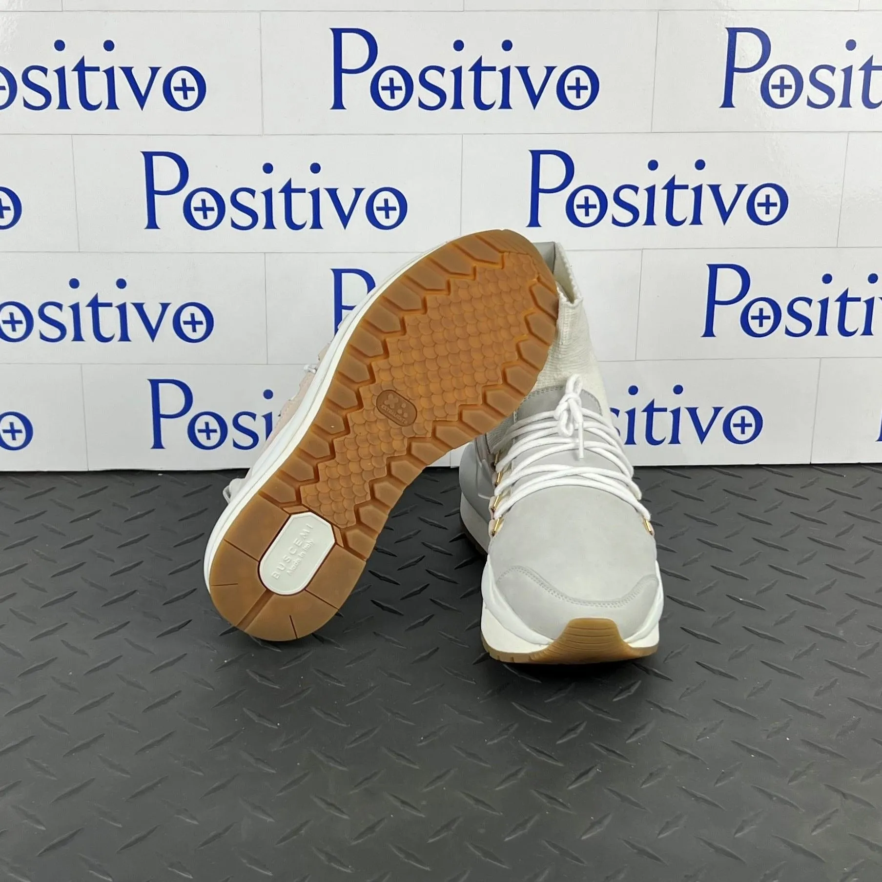Buscemi Women Run1 Sock Wedge Grey/White Leather Sneakers Sample