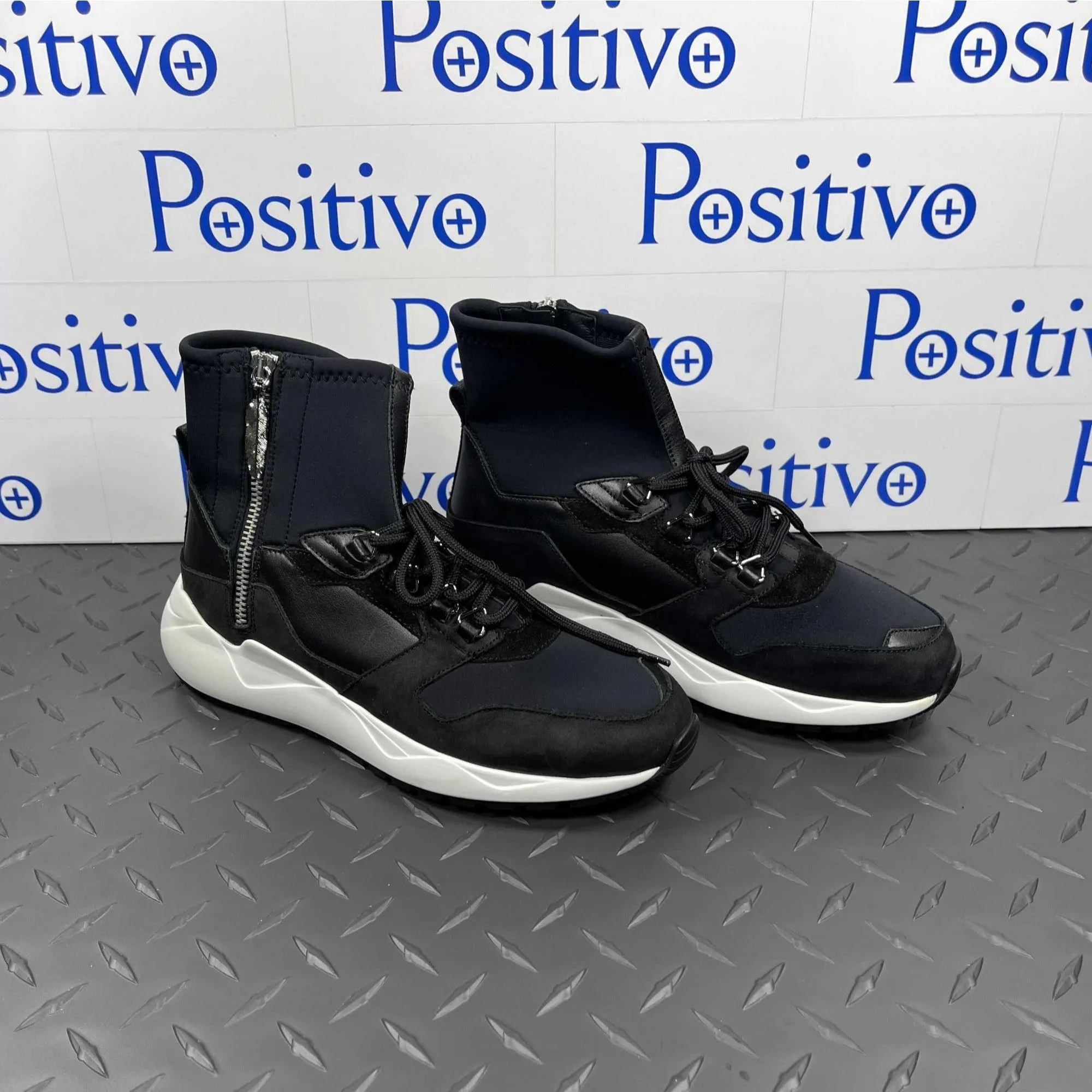 Buscemi Womens Run1 Zip Black Leather Sneakers