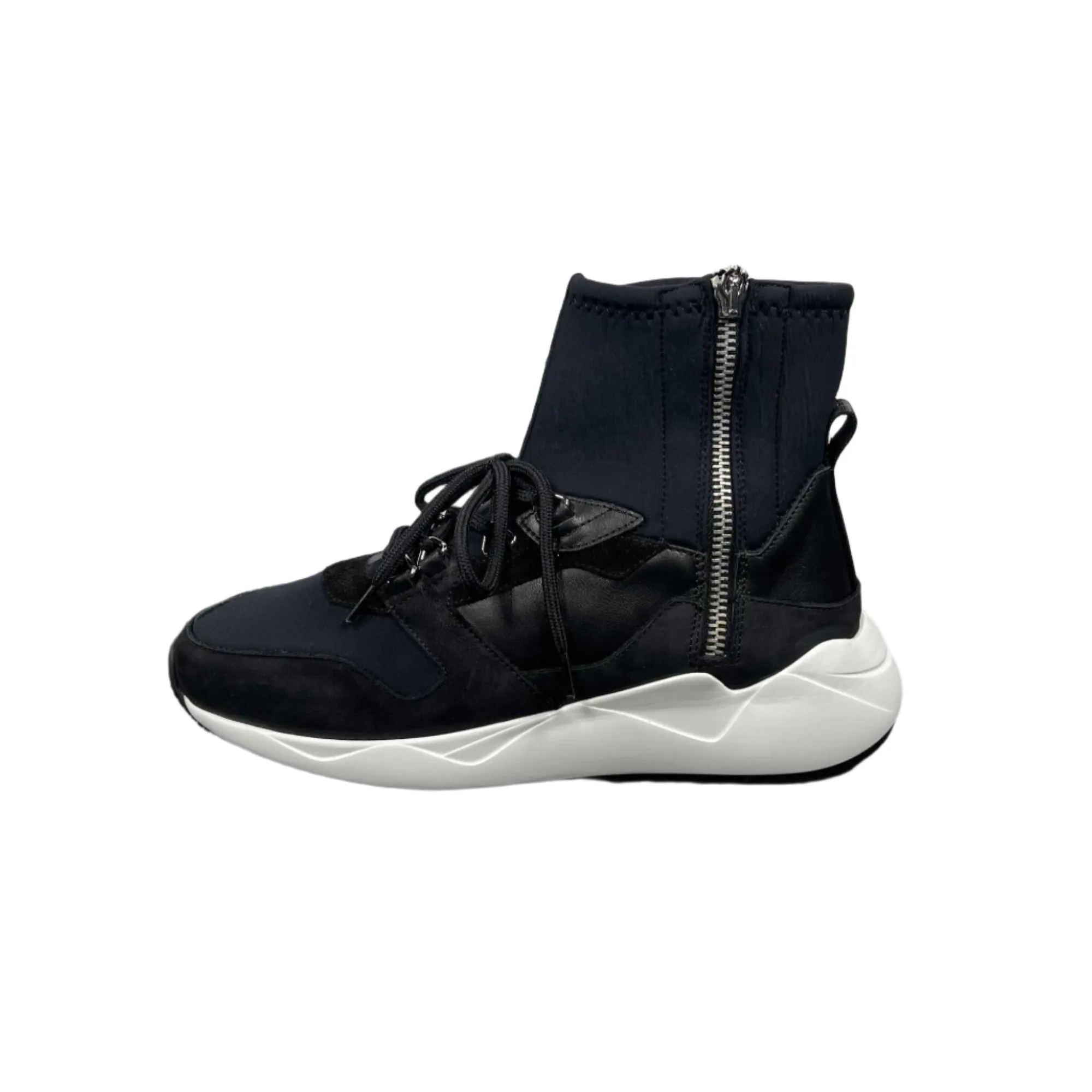 Buscemi Womens Run1 Zip Black Leather Sneakers