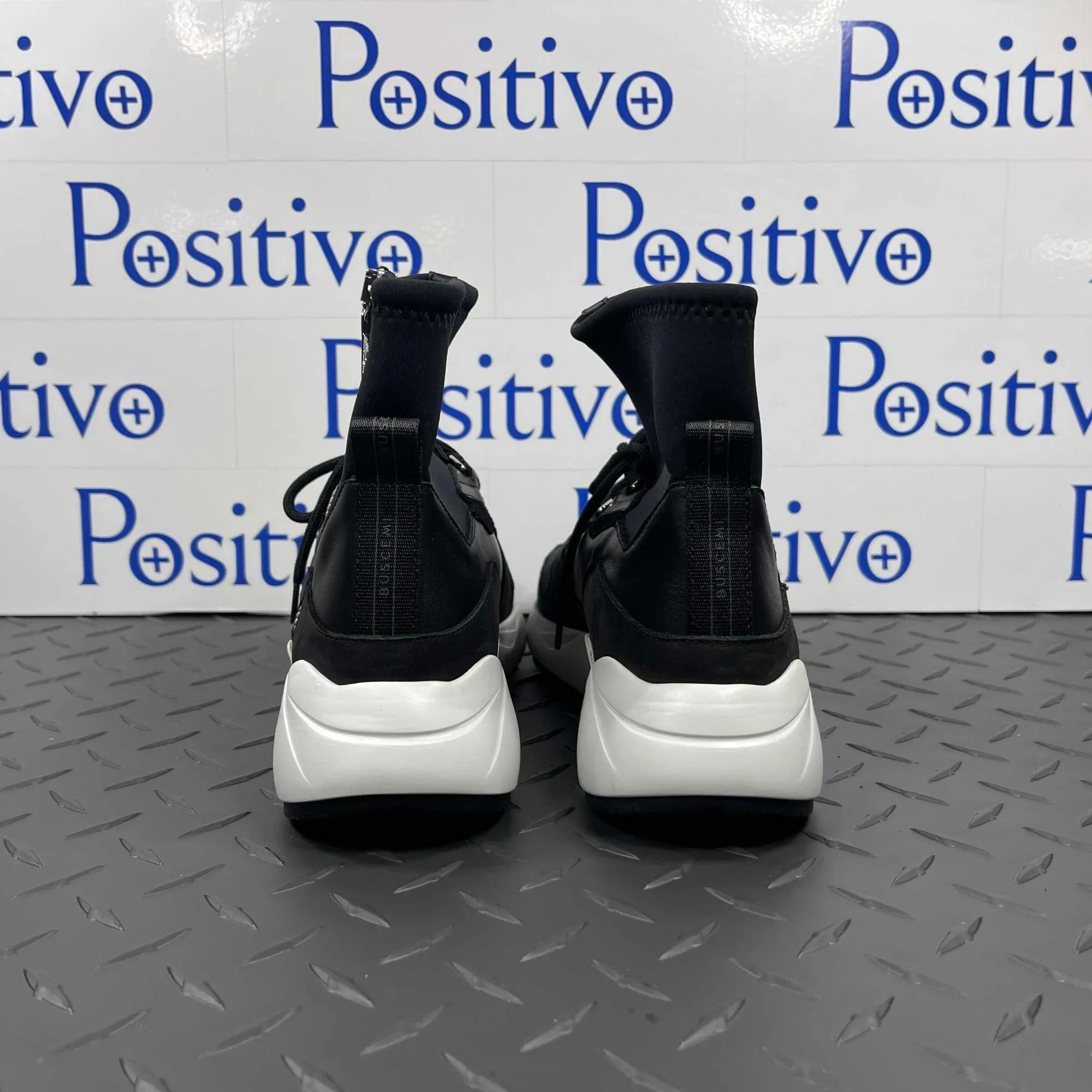 Buscemi Womens Run1 Zip Black Leather Sneakers
