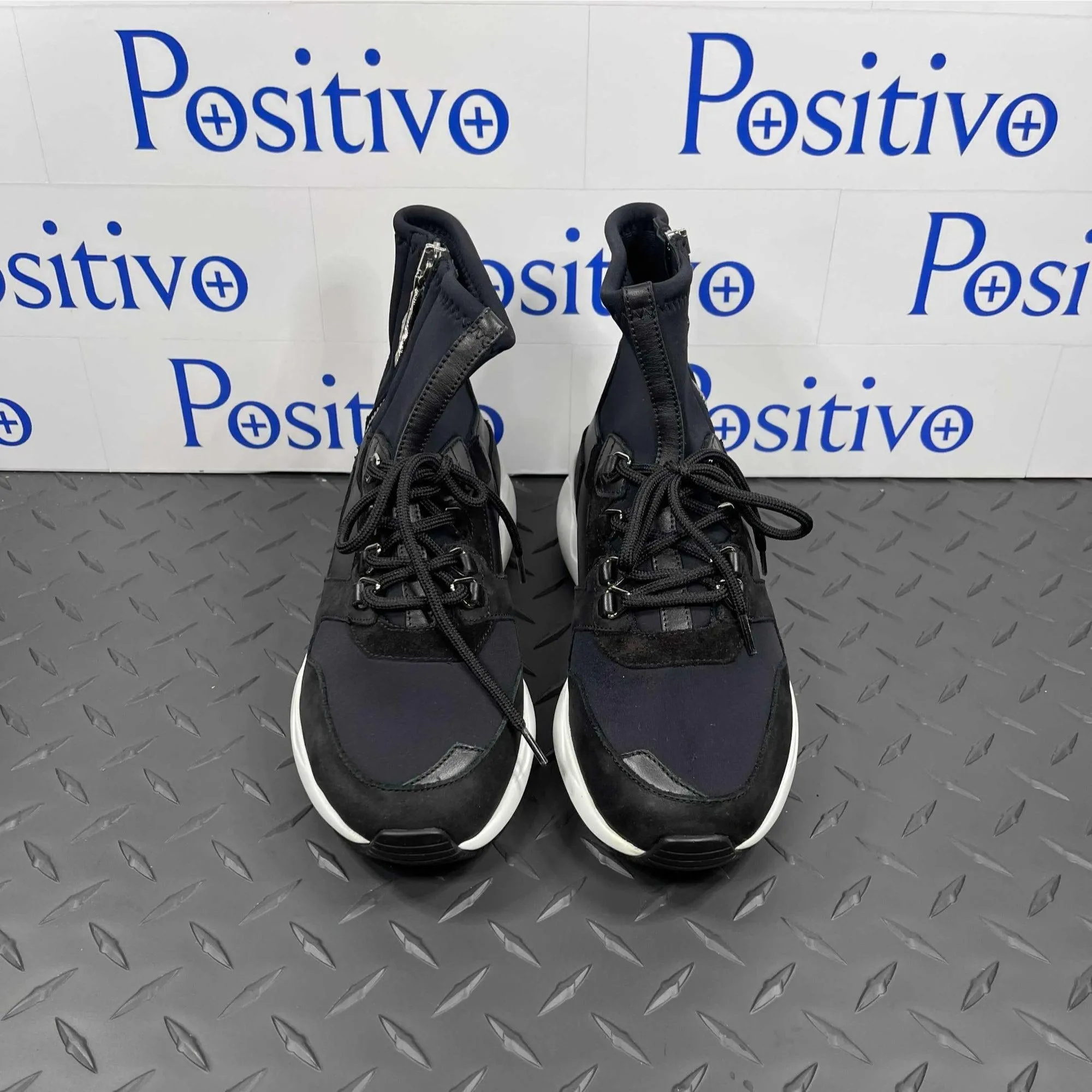 Buscemi Womens Run1 Zip Black Leather Sneakers
