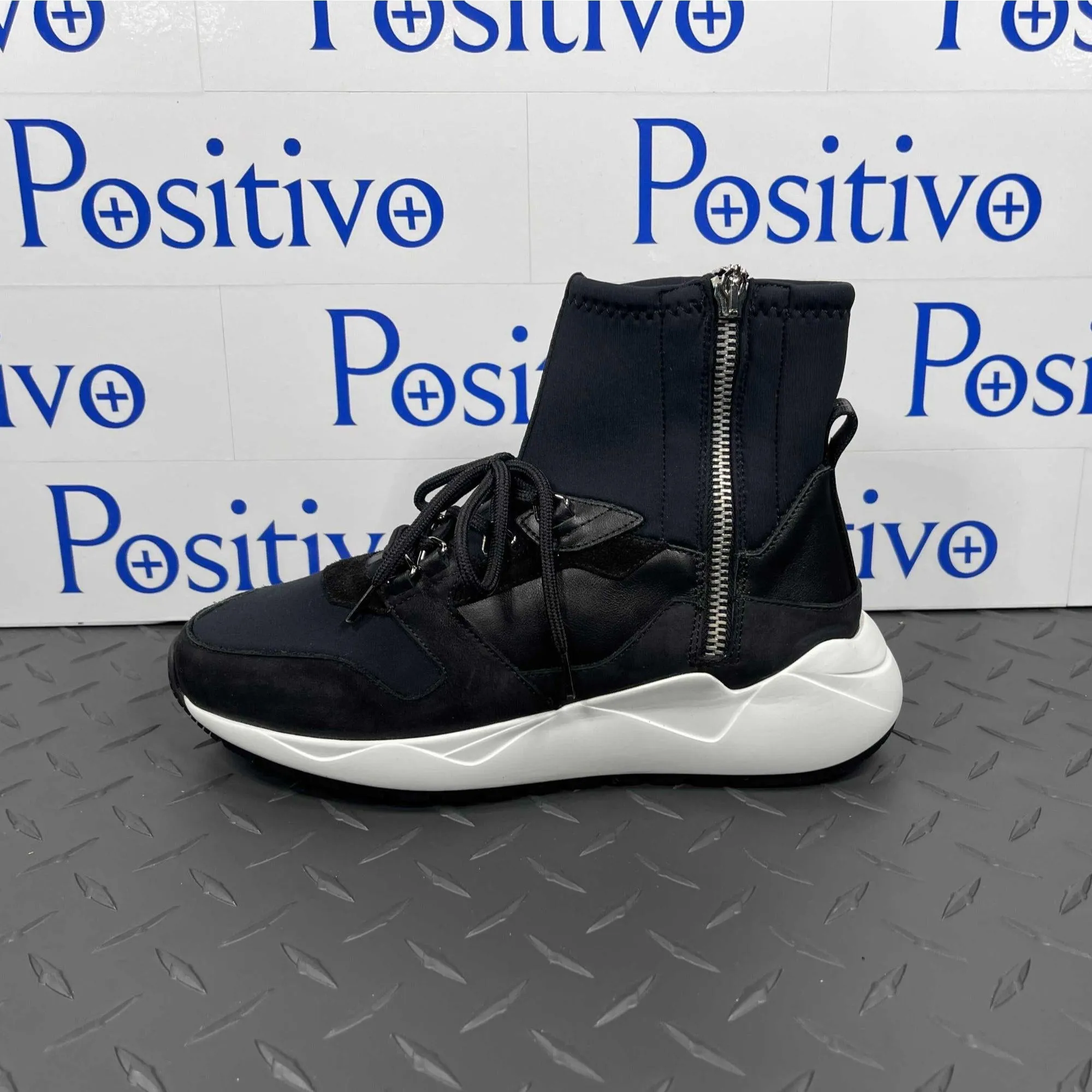 Buscemi Womens Run1 Zip Black Leather Sneakers