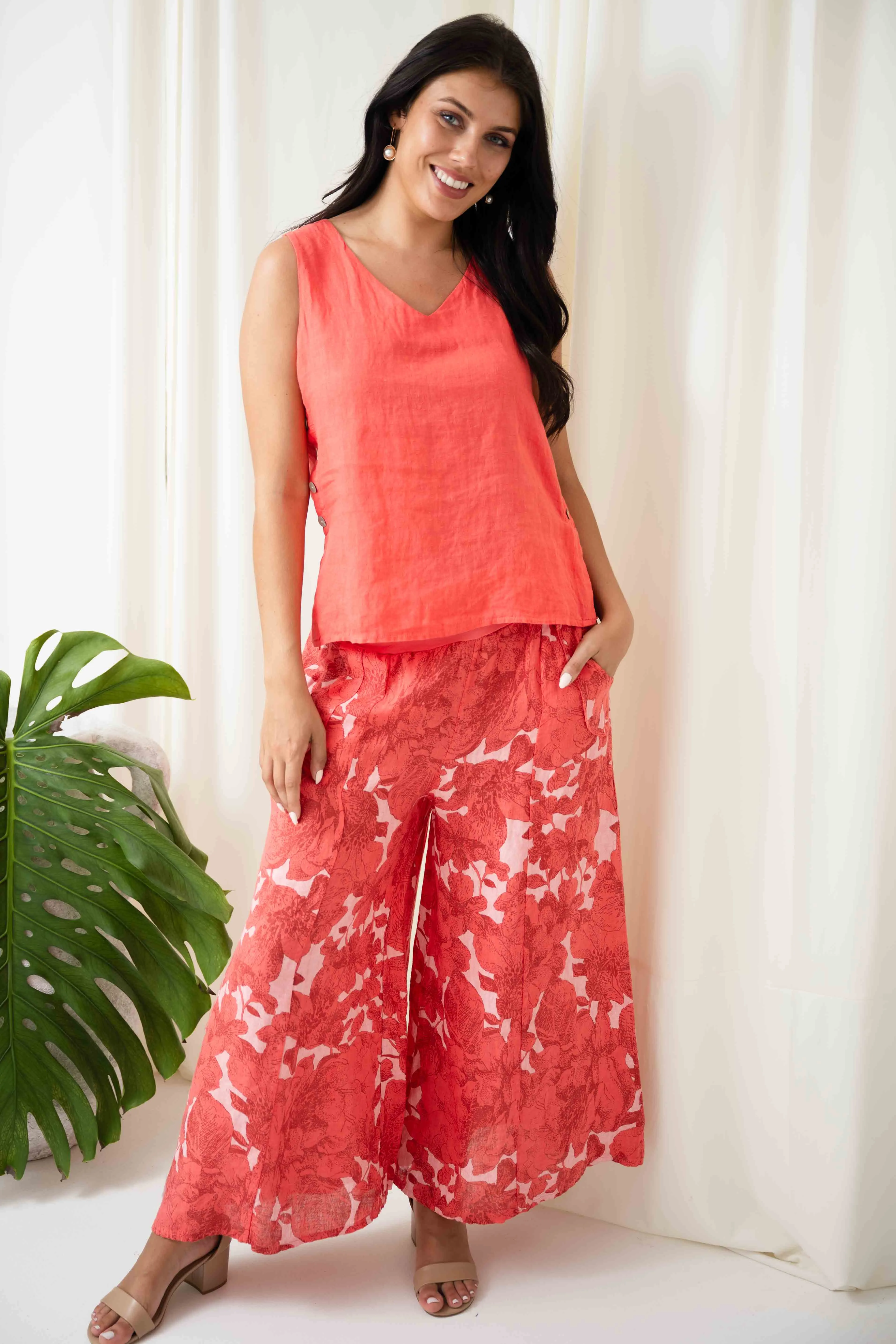 Button Side Top | Coral