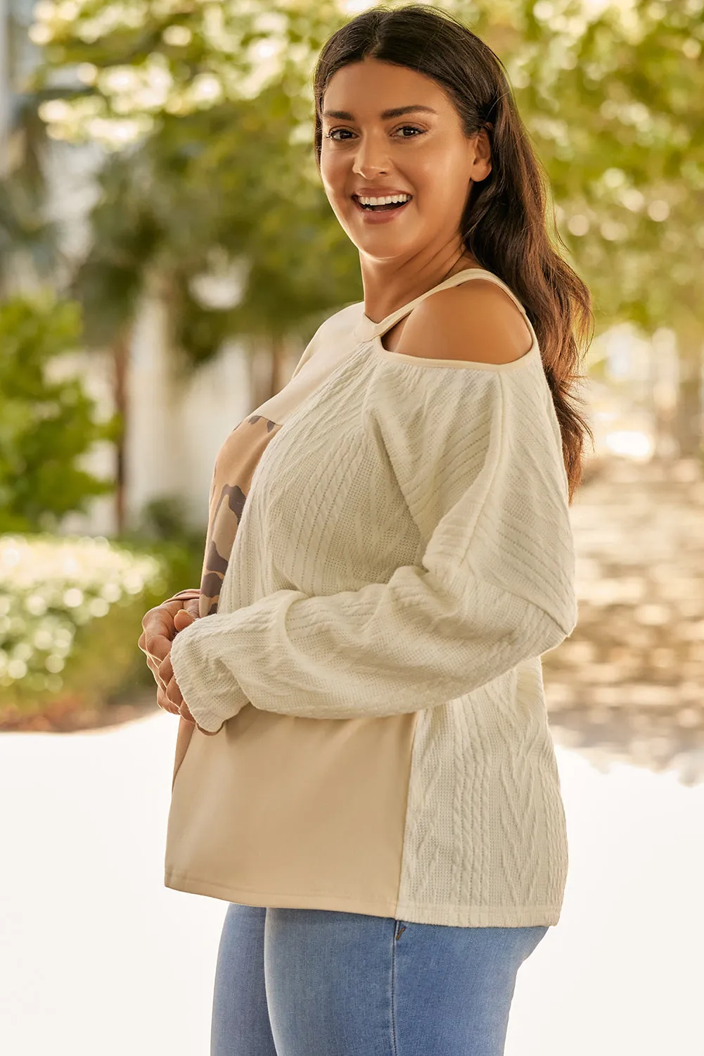 Cable Knit Mix Cutout Plus Top